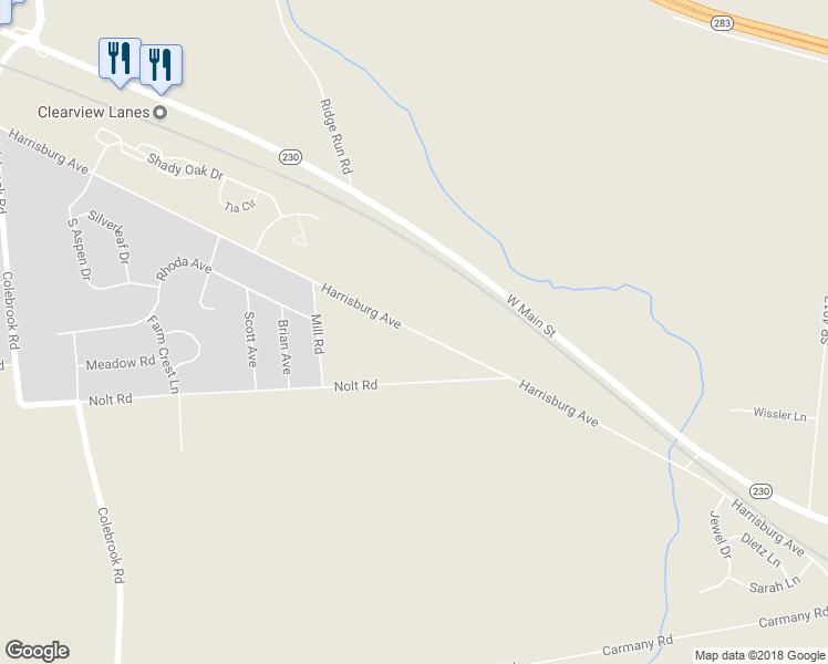 map of restaurants, bars, coffee shops, grocery stores, and more near 1582 Harrisburg Avenue in Mount Joy