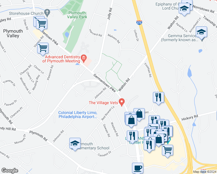 map of restaurants, bars, coffee shops, grocery stores, and more near 777 West Germantown Pike in Plymouth Meeting