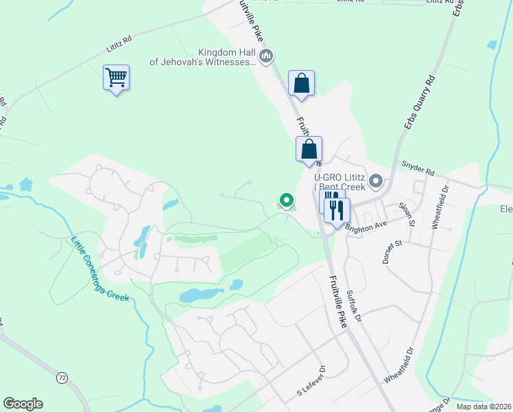 map of restaurants, bars, coffee shops, grocery stores, and more near 602 Northfield Road in Lititz