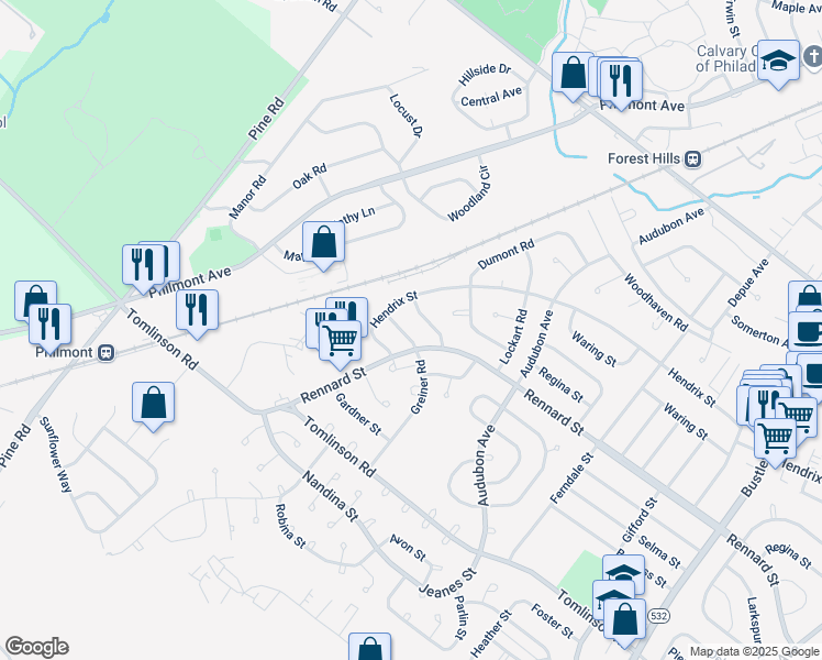 map of restaurants, bars, coffee shops, grocery stores, and more near 148 Rennard Street in Philadelphia