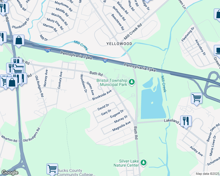 map of restaurants, bars, coffee shops, grocery stores, and more near 2514 Laurel Drive in Bristol