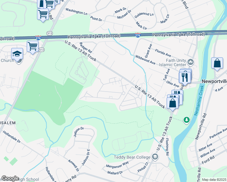map of restaurants, bars, coffee shops, grocery stores, and more near 1446 Gibson Road in Bucks County