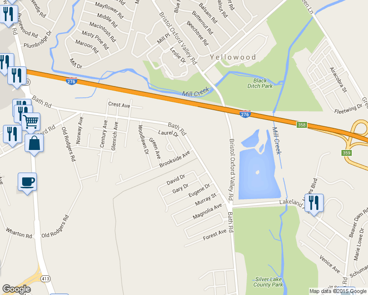 map of restaurants, bars, coffee shops, grocery stores, and more near 2505 Laurel Drive in Bristol