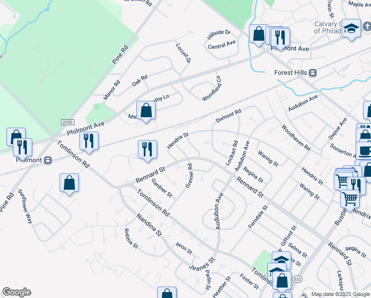 map of restaurants, bars, coffee shops, grocery stores, and more near 148 Rennard Street in Philadelphia