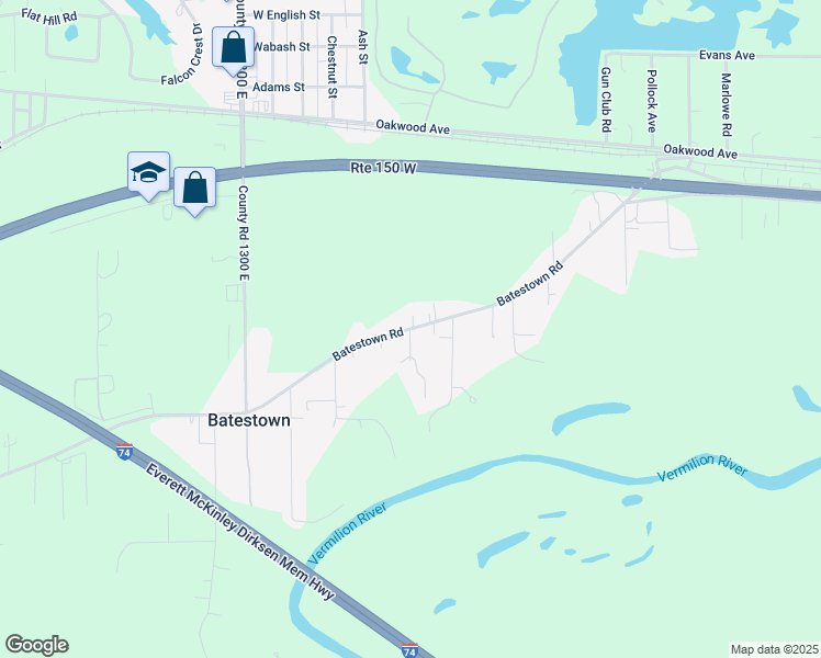 map of restaurants, bars, coffee shops, grocery stores, and more near Harris Drive in Vermilion County