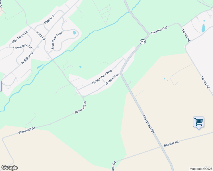 map of restaurants, bars, coffee shops, grocery stores, and more near 179 Stonemill Drive in Elizabethtown