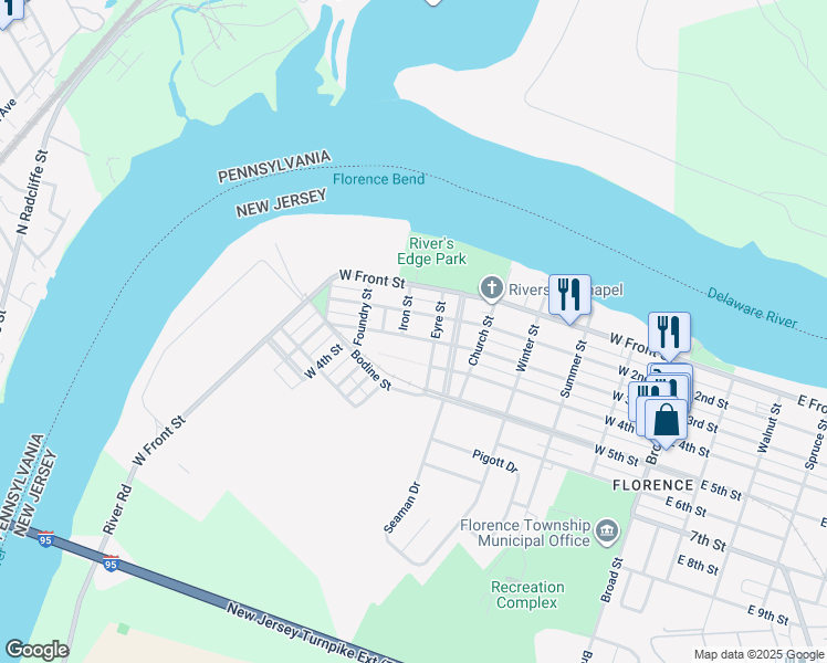 map of restaurants, bars, coffee shops, grocery stores, and more near 619 West 3rd Street in Florence Township