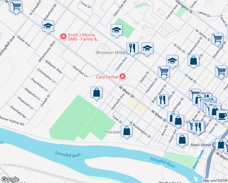 map of restaurants, bars, coffee shops, grocery stores, and more near 218 Forrest Avenue in Norristown