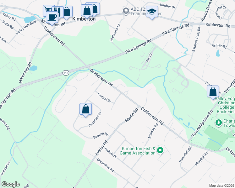 map of restaurants, bars, coffee shops, grocery stores, and more near 217 Coldstream Road in Phoenixville