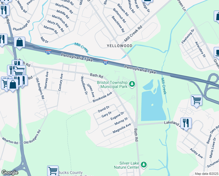 map of restaurants, bars, coffee shops, grocery stores, and more near 2504 Laurel Drive in Bristol