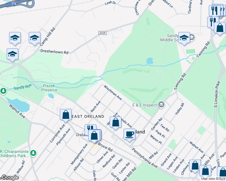 map of restaurants, bars, coffee shops, grocery stores, and more near 508 Wischman Avenue in Oreland