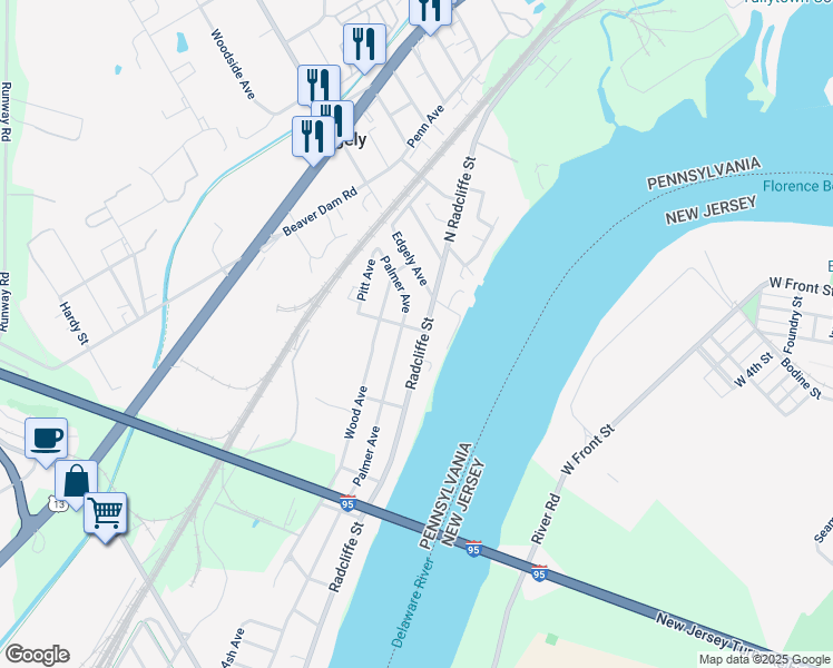 map of restaurants, bars, coffee shops, grocery stores, and more near 6963 Radcliffe Street in Bristol