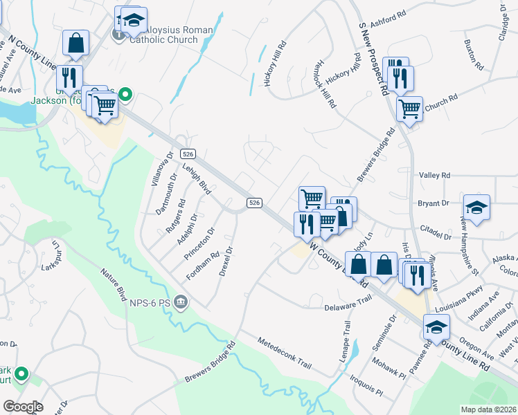 map of restaurants, bars, coffee shops, grocery stores, and more near 2150 West County Line Road in Jackson Township