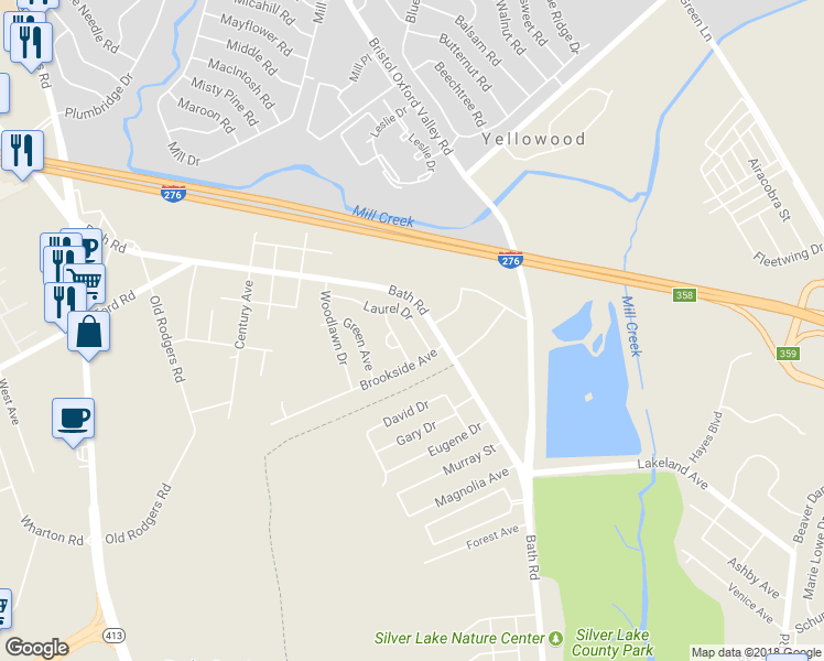 map of restaurants, bars, coffee shops, grocery stores, and more near 2509 Laurel Drive in Bristol