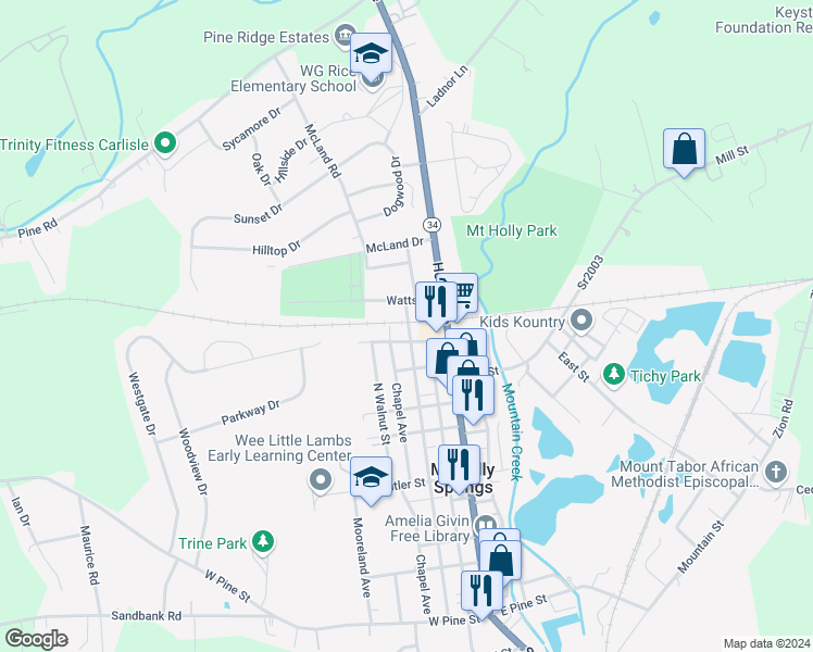 map of restaurants, bars, coffee shops, grocery stores, and more near 601 North Baltimore Avenue in Mount Holly Springs