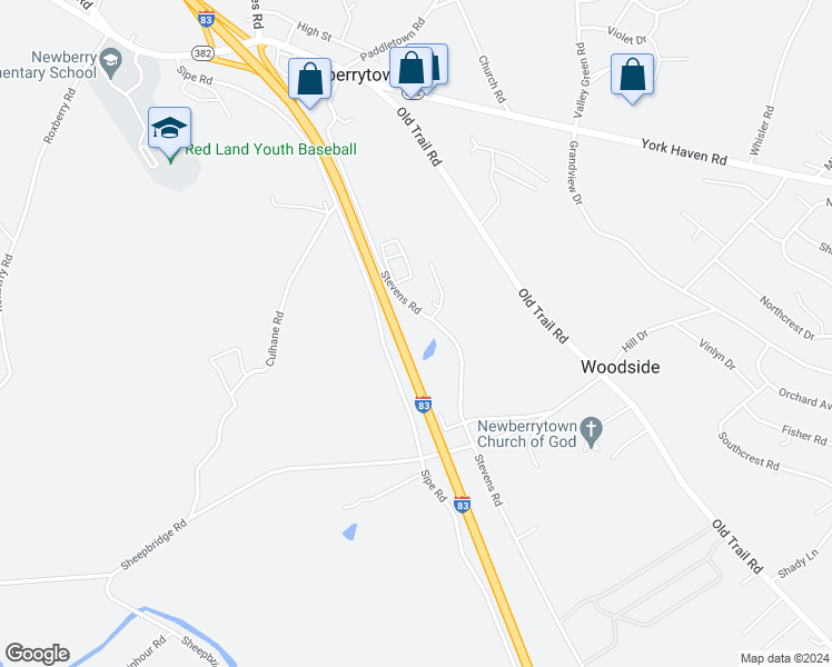 map of restaurants, bars, coffee shops, grocery stores, and more near 299 Stevens Road in York Haven