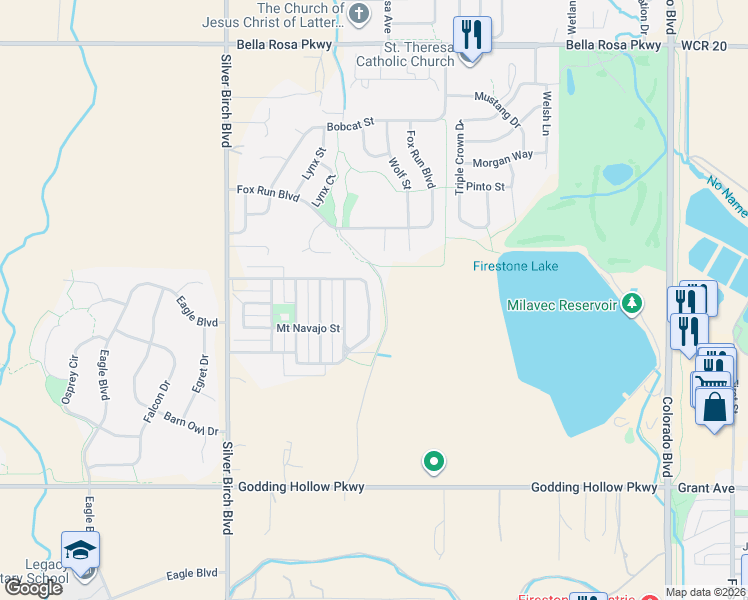 map of restaurants, bars, coffee shops, grocery stores, and more near 5276 Mount Arapahoe Circle in Longmont
