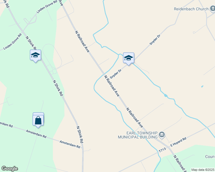 map of restaurants, bars, coffee shops, grocery stores, and more near 618 North Railroad Avenue in New Holland