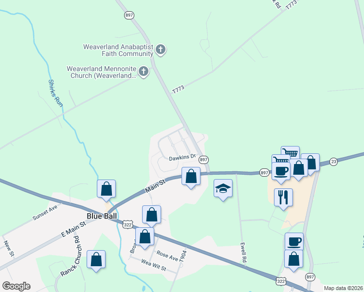 map of restaurants, bars, coffee shops, grocery stores, and more near 140 Sutherland Road in East Earl
