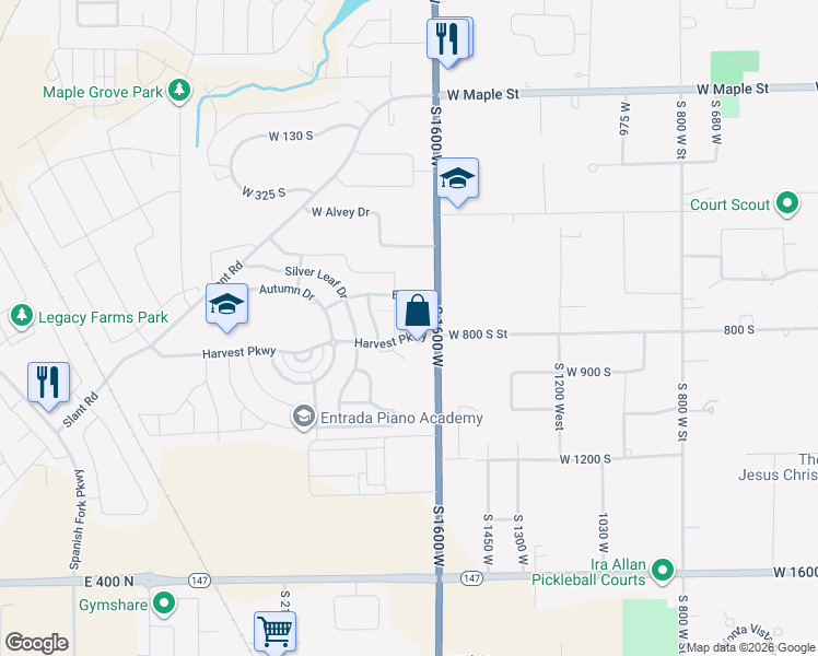 map of restaurants, bars, coffee shops, grocery stores, and more near 724 South 1600 West in Mapleton