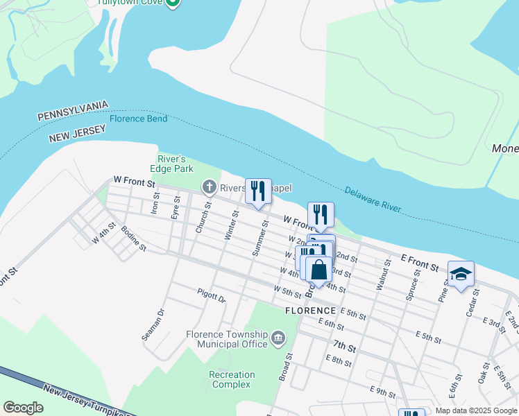 map of restaurants, bars, coffee shops, grocery stores, and more near 337 West Front Street in Florence Township