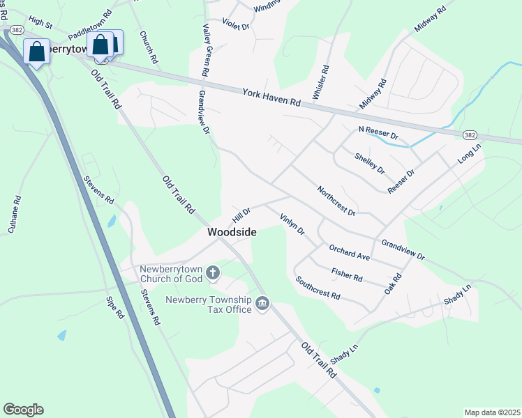 map of restaurants, bars, coffee shops, grocery stores, and more near 50 Hill Drive in York Haven