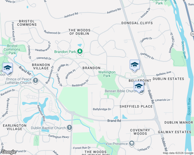 map of restaurants, bars, coffee shops, grocery stores, and more near 7815 Brandonway Drive in Dublin