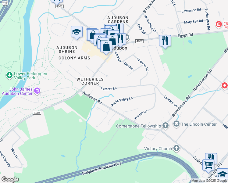 map of restaurants, bars, coffee shops, grocery stores, and more near 2758 Lantern Lane in Eagleville