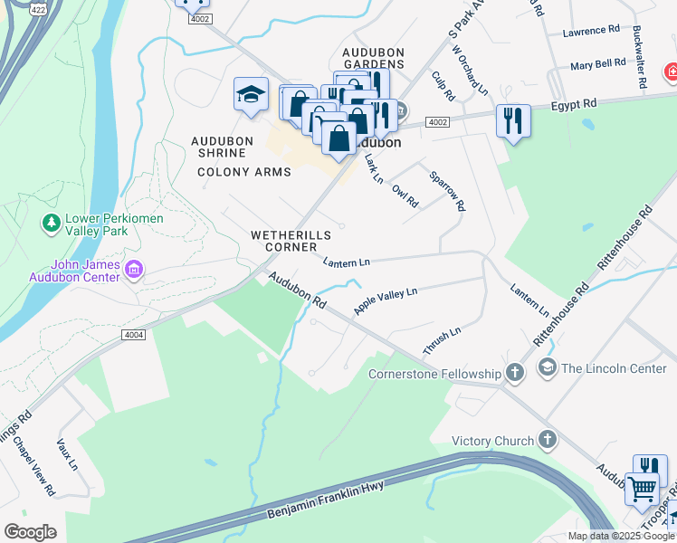 map of restaurants, bars, coffee shops, grocery stores, and more near 2764 Lantern Lane in Eagleville