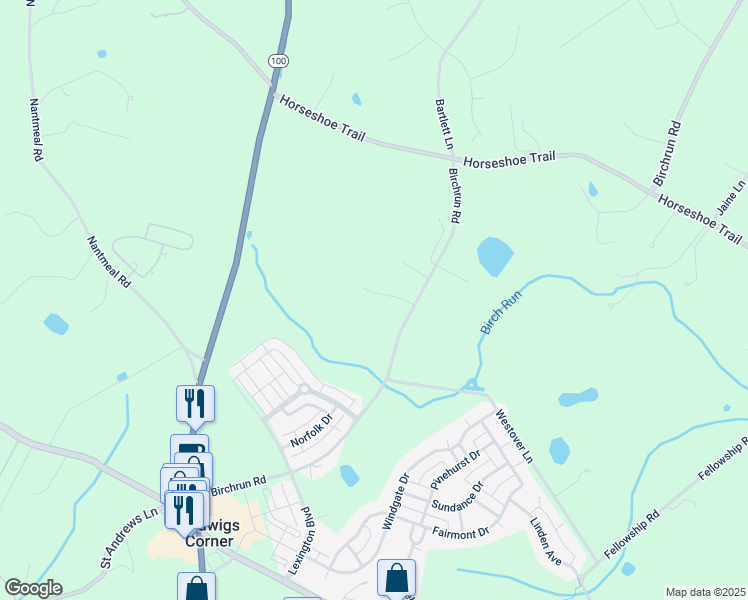 map of restaurants, bars, coffee shops, grocery stores, and more near 103 Marigold Court in Chester Springs