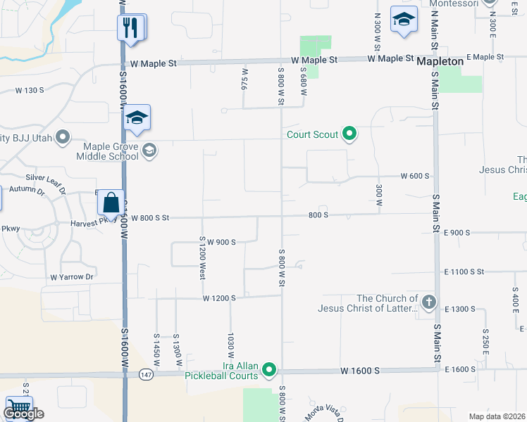 map of restaurants, bars, coffee shops, grocery stores, and more near 886 West 800 South Street in Mapleton