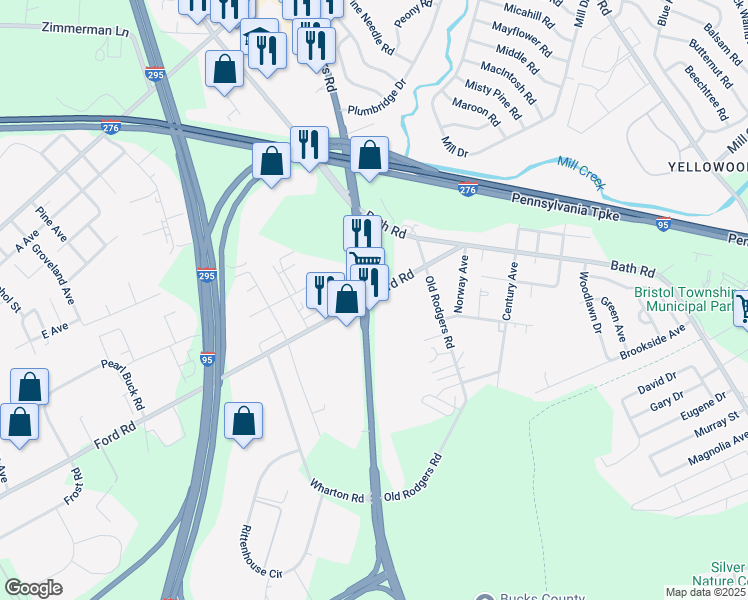 map of restaurants, bars, coffee shops, grocery stores, and more near 3215 Ford Road in Bristol