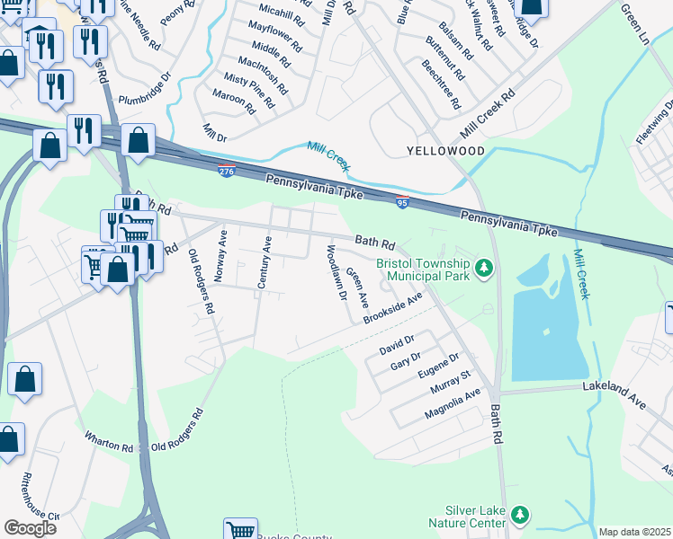 map of restaurants, bars, coffee shops, grocery stores, and more near 2600 Woodlawn Drive in Bristol
