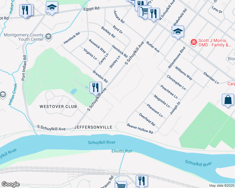map of restaurants, bars, coffee shops, grocery stores, and more near 149 Brandon Road in Eagleville