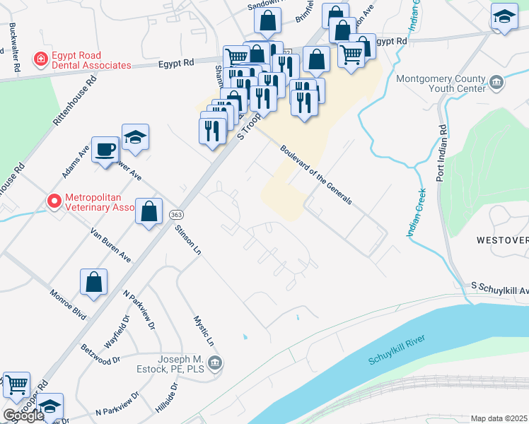 map of restaurants, bars, coffee shops, grocery stores, and more near 215 Stone Ridge Drive in Eagleville