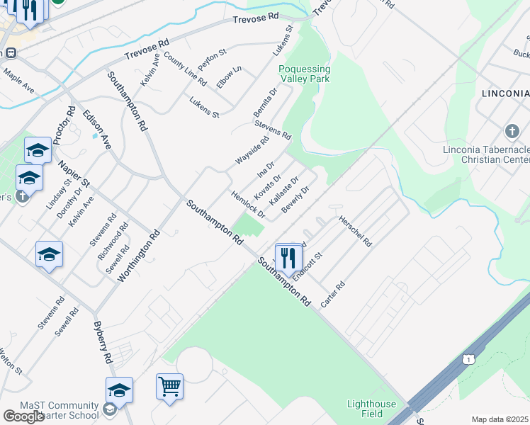 map of restaurants, bars, coffee shops, grocery stores, and more near 1279 Hemlock Drive in Philadelphia