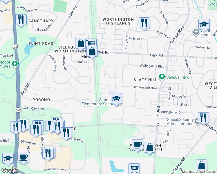 map of restaurants, bars, coffee shops, grocery stores, and more near 7783 Loon Song Court in Columbus