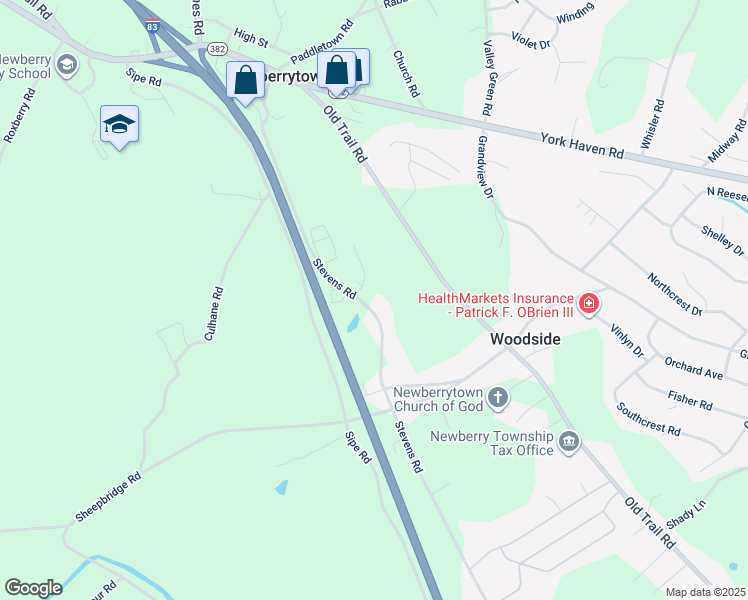 map of restaurants, bars, coffee shops, grocery stores, and more near 300 Stevens Road in York Haven