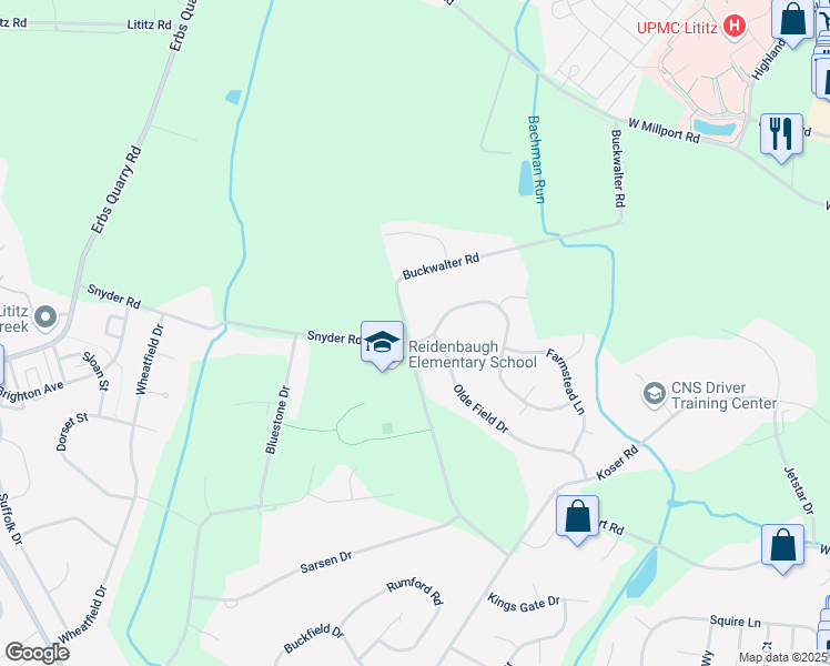 map of restaurants, bars, coffee shops, grocery stores, and more near 998 Buckwalter Road in Lititz