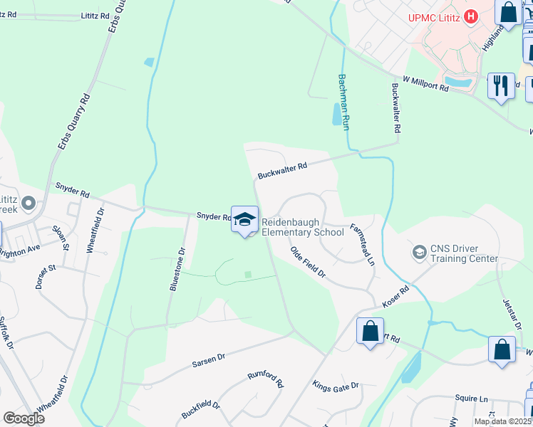map of restaurants, bars, coffee shops, grocery stores, and more near 998 Buckwalter Road in Lititz
