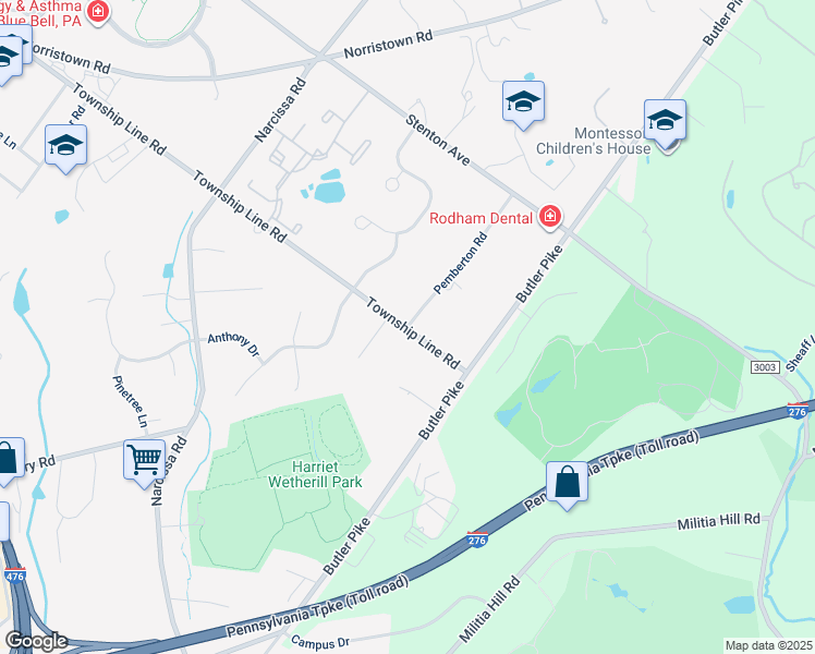 map of restaurants, bars, coffee shops, grocery stores, and more near 1832 North Pemberton Road in Plymouth Meeting