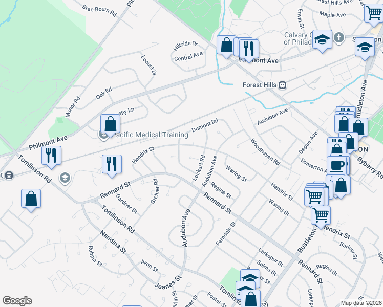 map of restaurants, bars, coffee shops, grocery stores, and more near 241 Lockart Place in Philadelphia