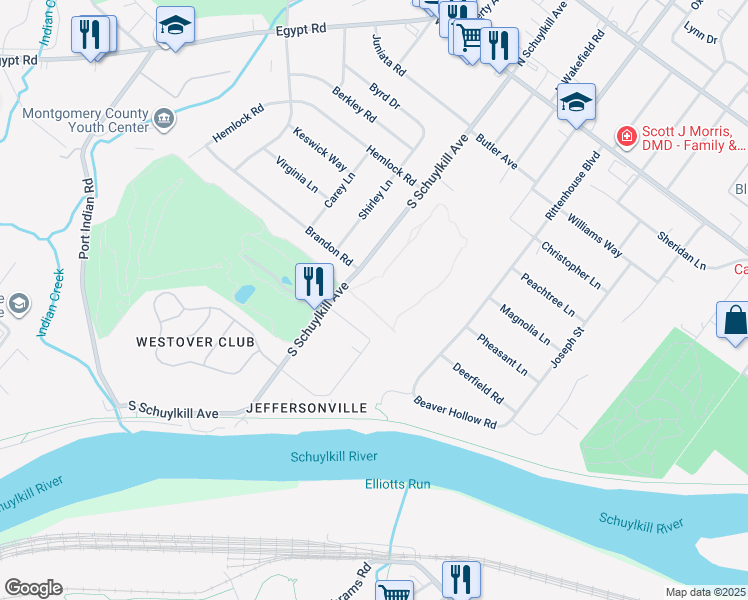 map of restaurants, bars, coffee shops, grocery stores, and more near 149 Brandon Road in Eagleville