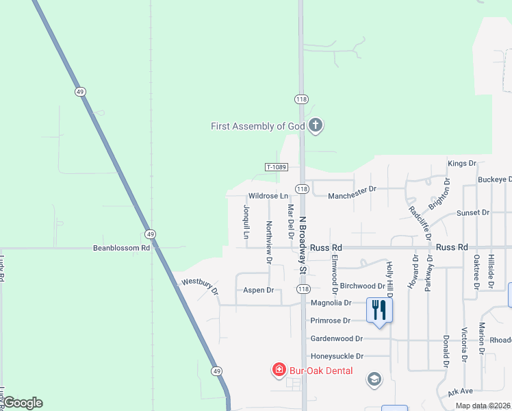 map of restaurants, bars, coffee shops, grocery stores, and more near 1343 Jonquil Lane in Greenville