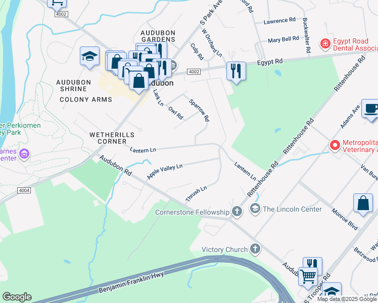 map of restaurants, bars, coffee shops, grocery stores, and more near 2740 Lantern Ln in Eagleville