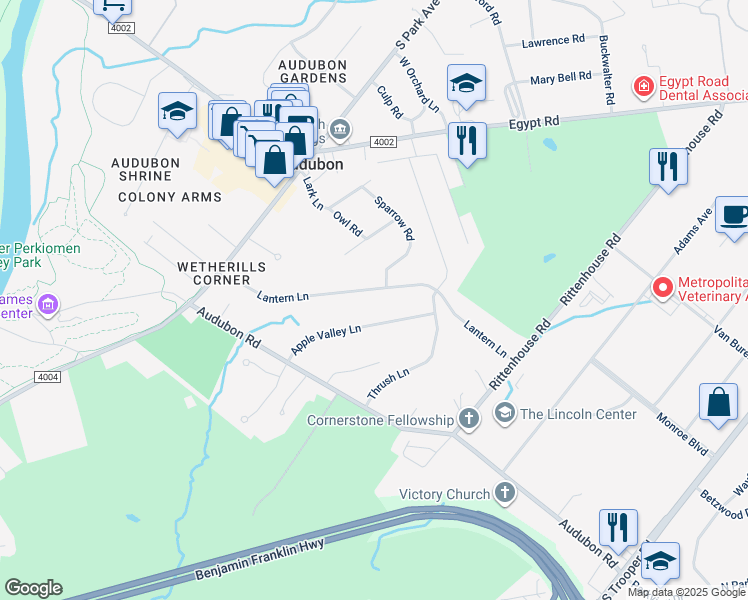 map of restaurants, bars, coffee shops, grocery stores, and more near 2740 Lantern Lane in Eagleville