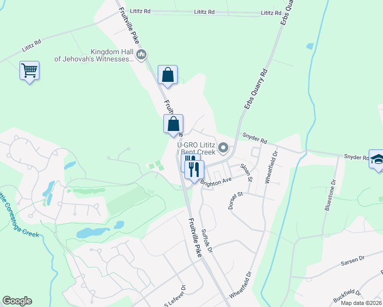 map of restaurants, bars, coffee shops, grocery stores, and more near 1160 Erbs Quarry Rd in Lititz