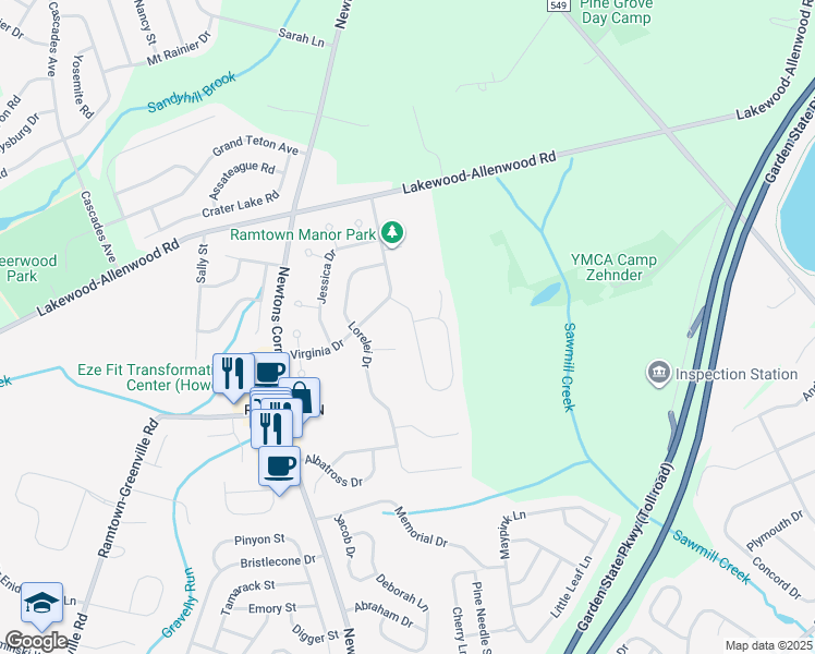 map of restaurants, bars, coffee shops, grocery stores, and more near 12 Gladiola Drive in Howell Township