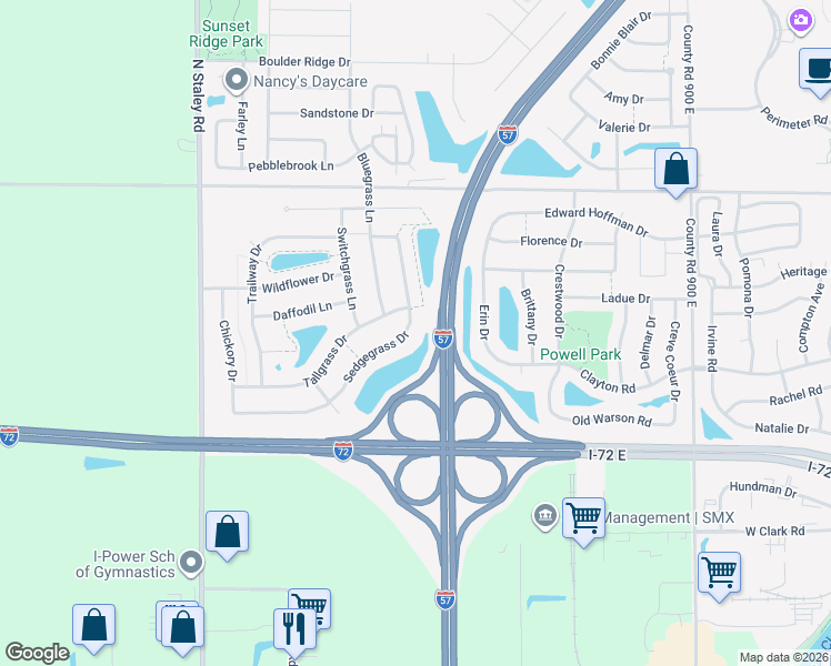 map of restaurants, bars, coffee shops, grocery stores, and more near 746 Sedgegrass Drive in Champaign