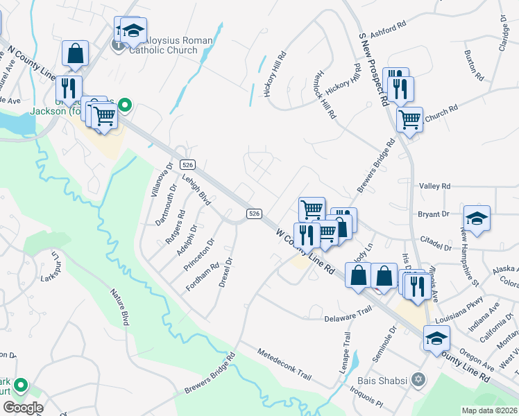 map of restaurants, bars, coffee shops, grocery stores, and more near 2150 West County Line Road in Jackson Township
